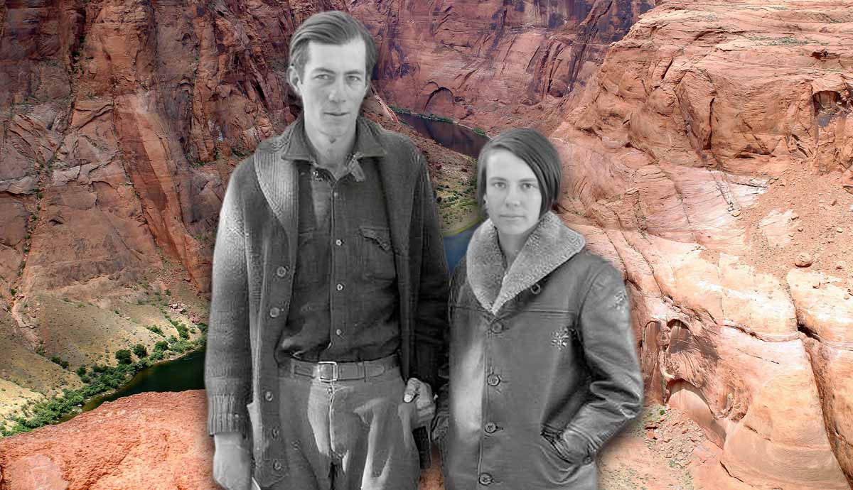 Hyde couple at Grand Canyon; Colorado River view