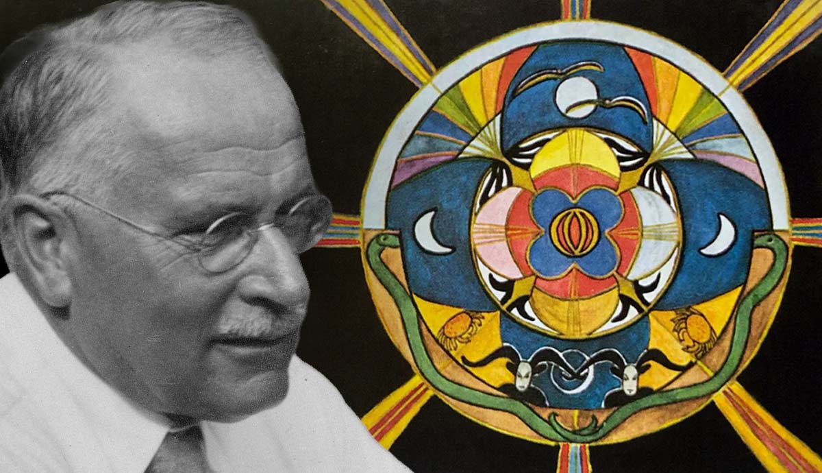Composite of Carl Jung and his mandala drawing