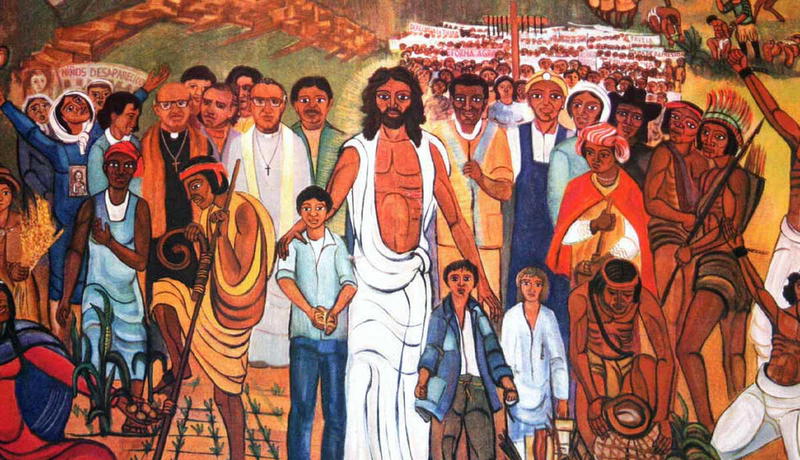 Liberation theology mural with Christ and people