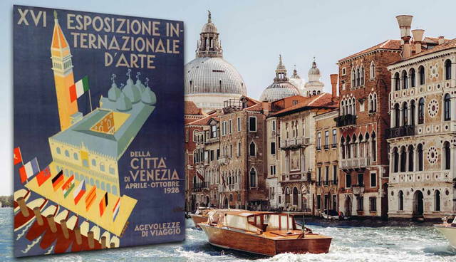 Venice art exhibition poster over canal