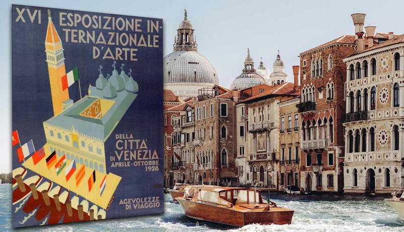 Venice art exhibition poster over canal