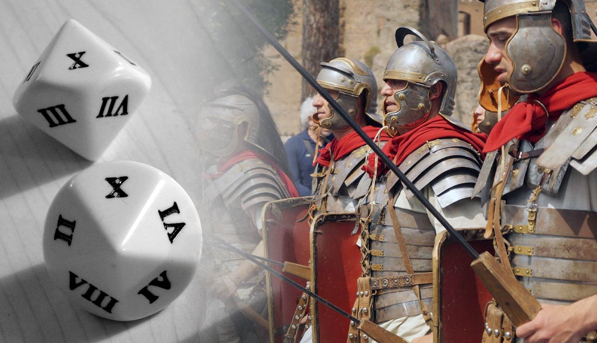 Roman legionary re-enactors; Roman numeral dice