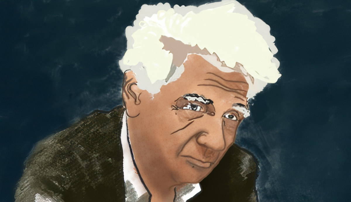 stylized portrait of Jacques Derrida
