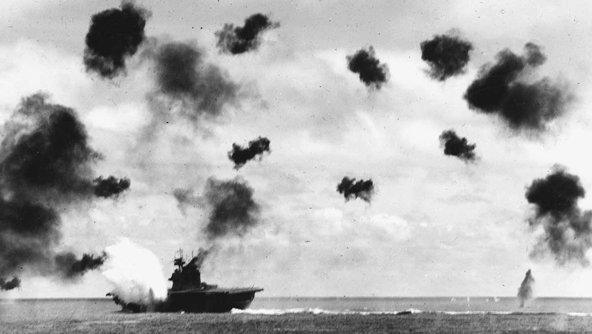 japanese bomber hits yorktown midway