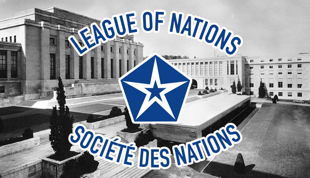 League of Nations emblem over Palace in Geneva