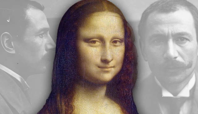 Composite of Mona Lisa and Peruggia mugshot