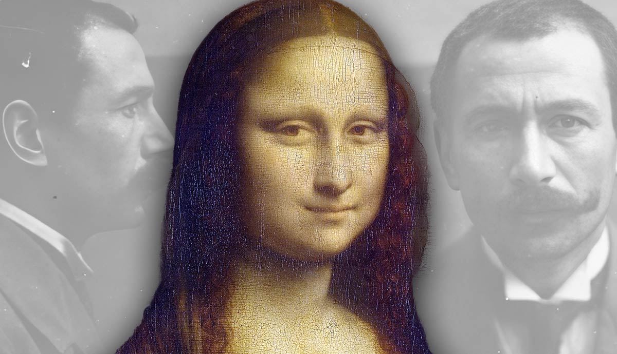 Composite of Mona Lisa and Peruggia mugshot