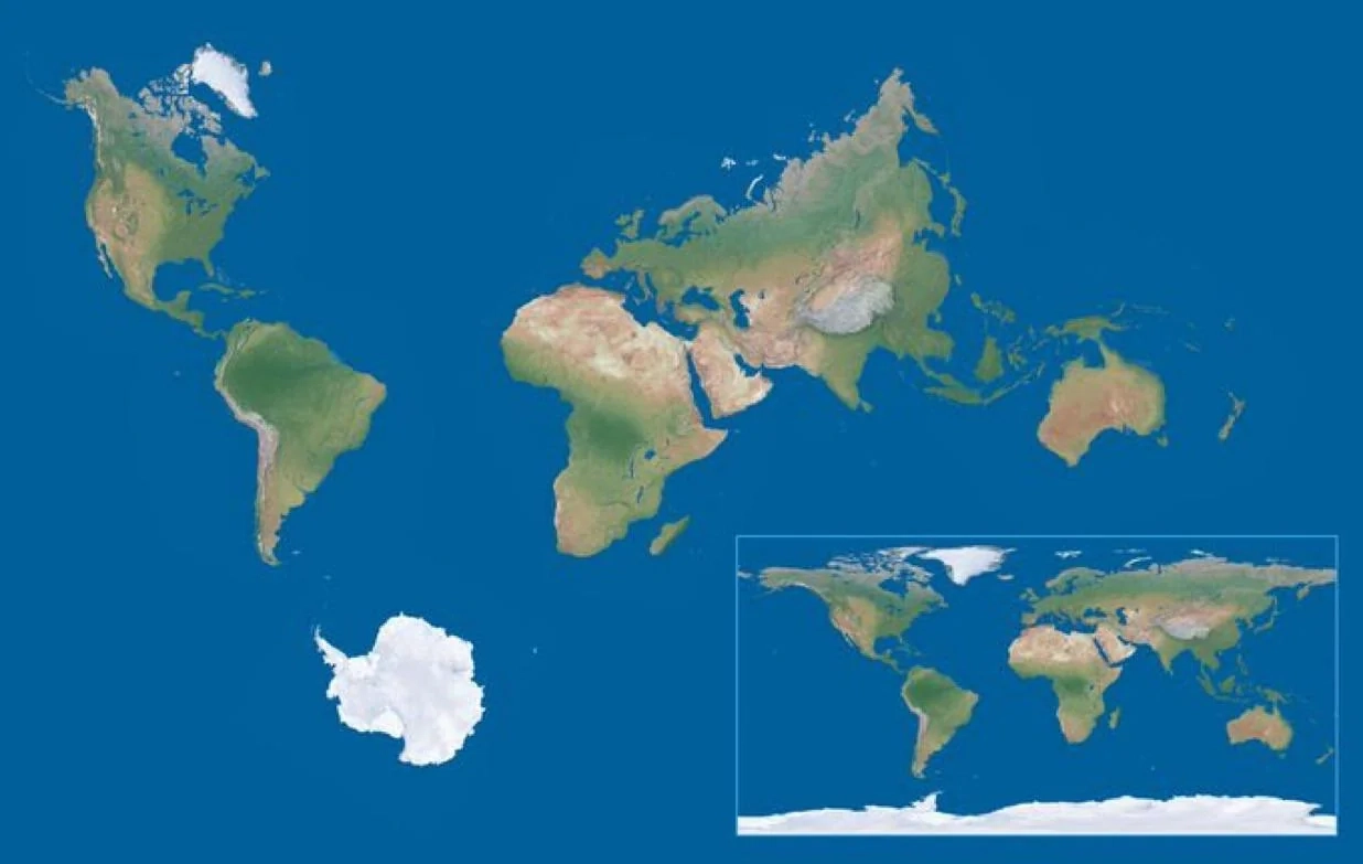Modern map showing the true relative size of different continents. Source: Wikimedia Commons