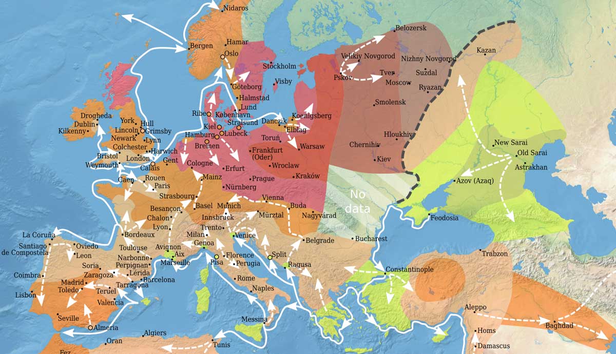 map bubonic plague spread europe