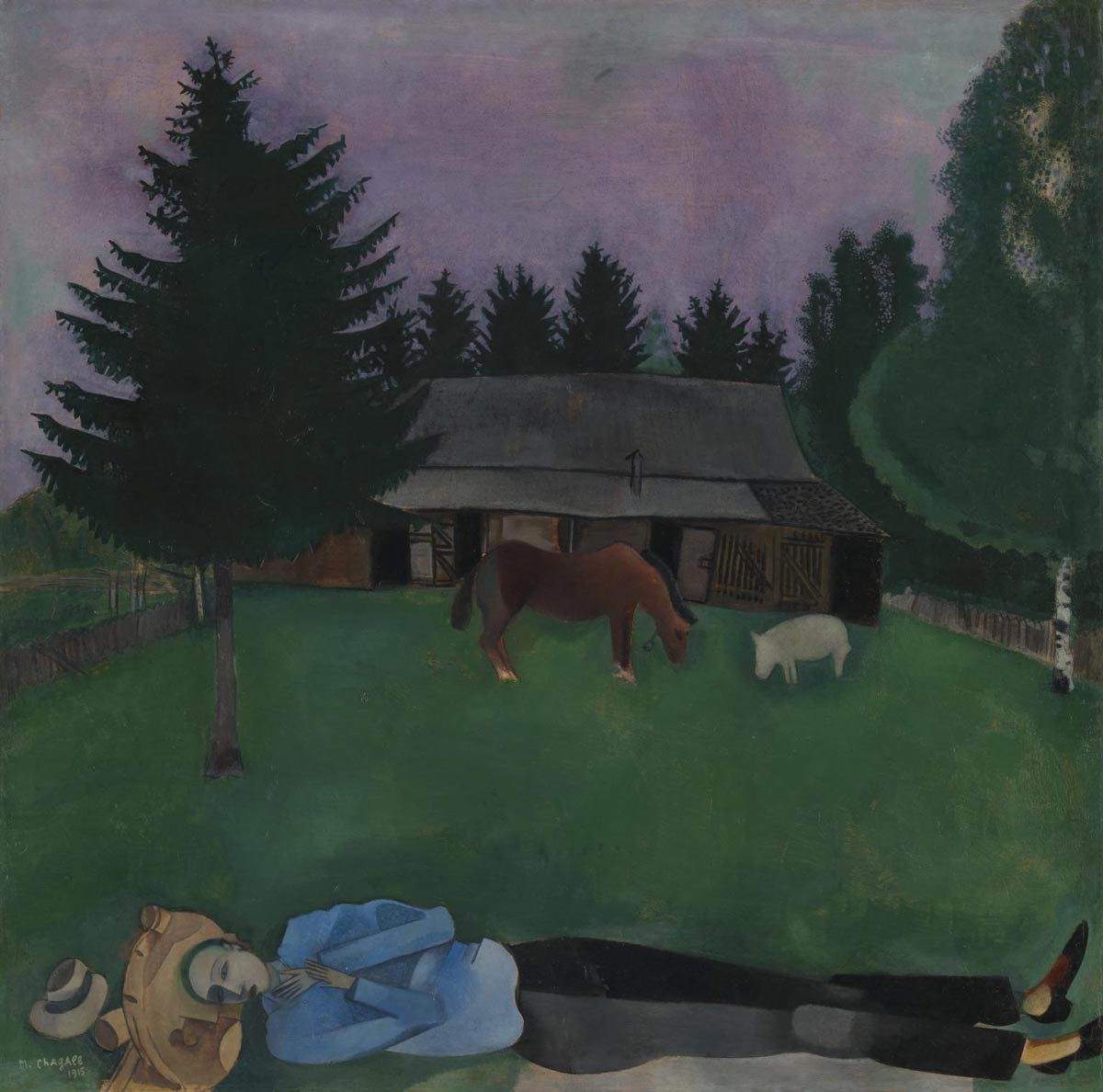 marc chagall poet reclining painting