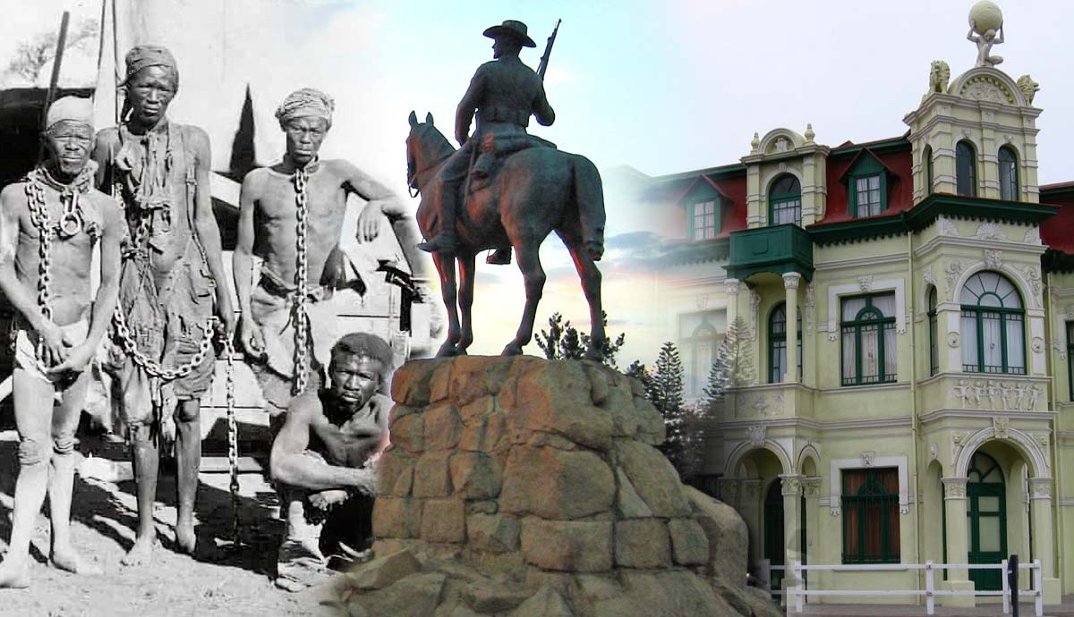 Enslaved people, rider statue, and historic building