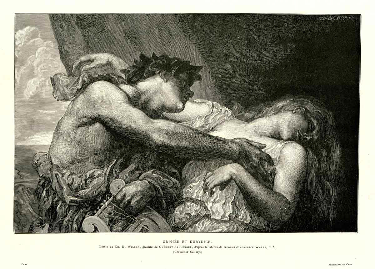 orpheus eurydice newspaper print