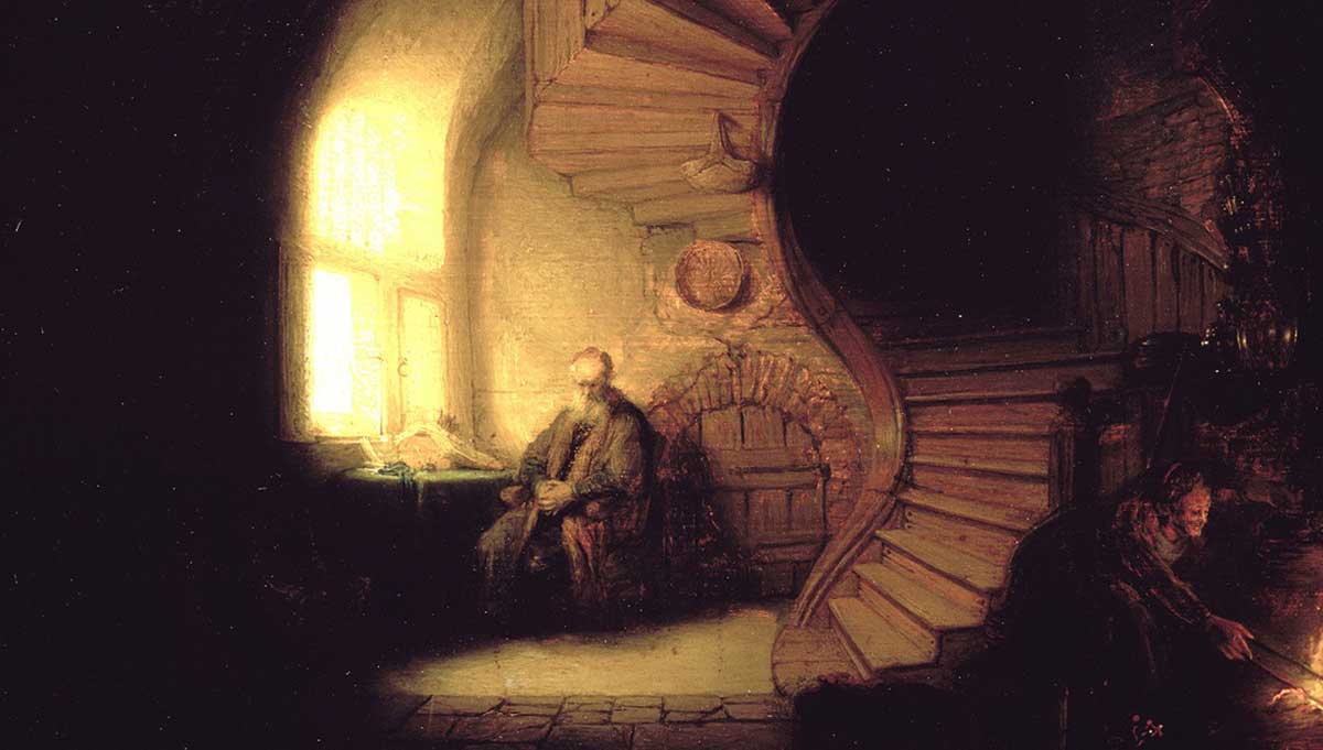 rembrandt philosopher in meditation painting