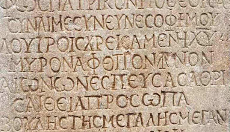 Greek funerary inscription with scriptio continua