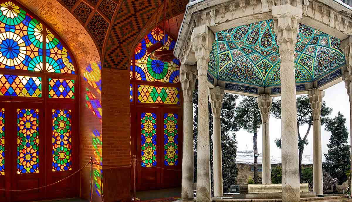 Pink Mosque of Shiraz interior; Tomb of Hafez