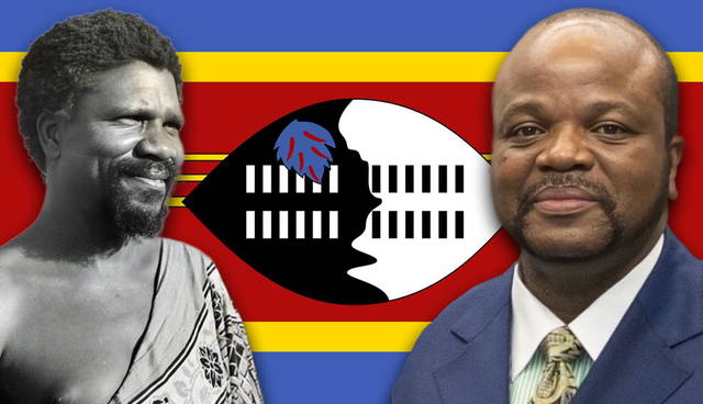 Kings Sobhuza II, Mswati III, and Eswatini flag
