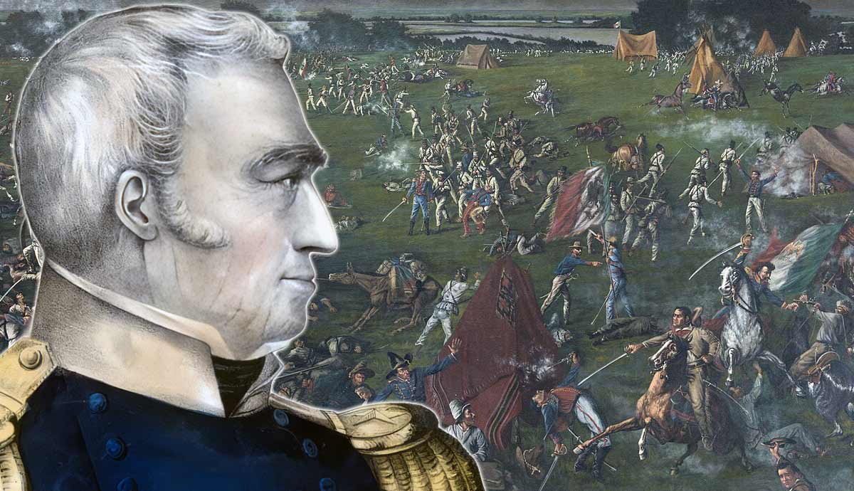 San Jacinto battle painting; Zachary Taylor portrait