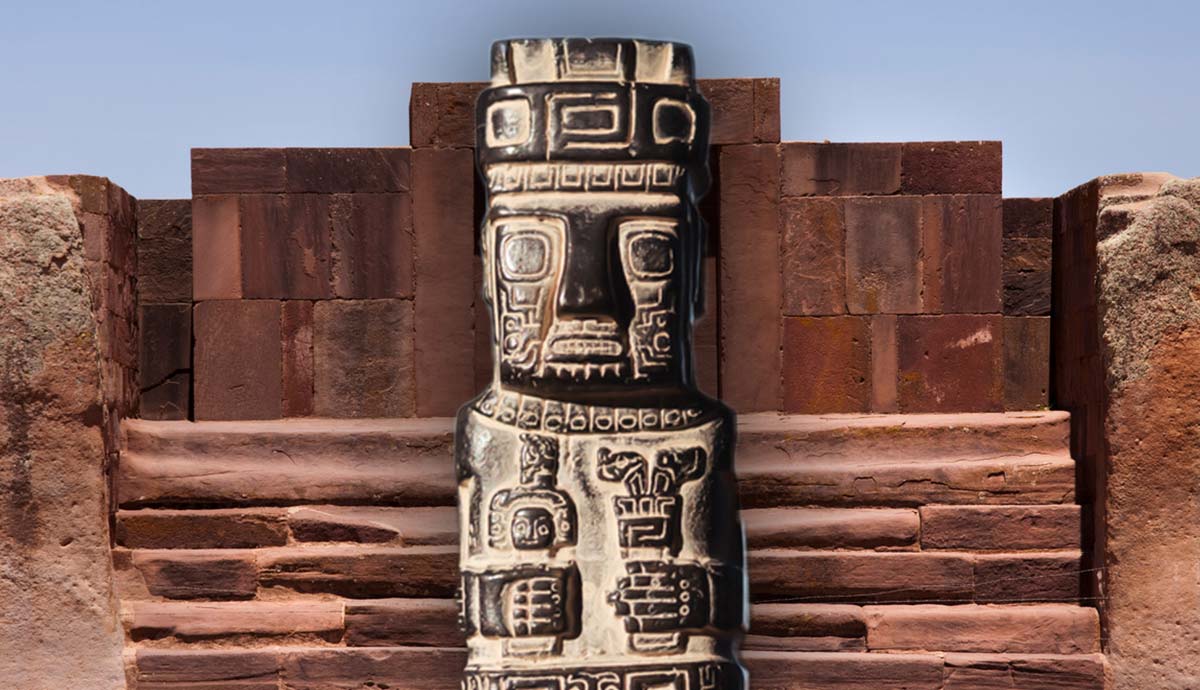 Ancient Tiwanaku stone monolith sculpture