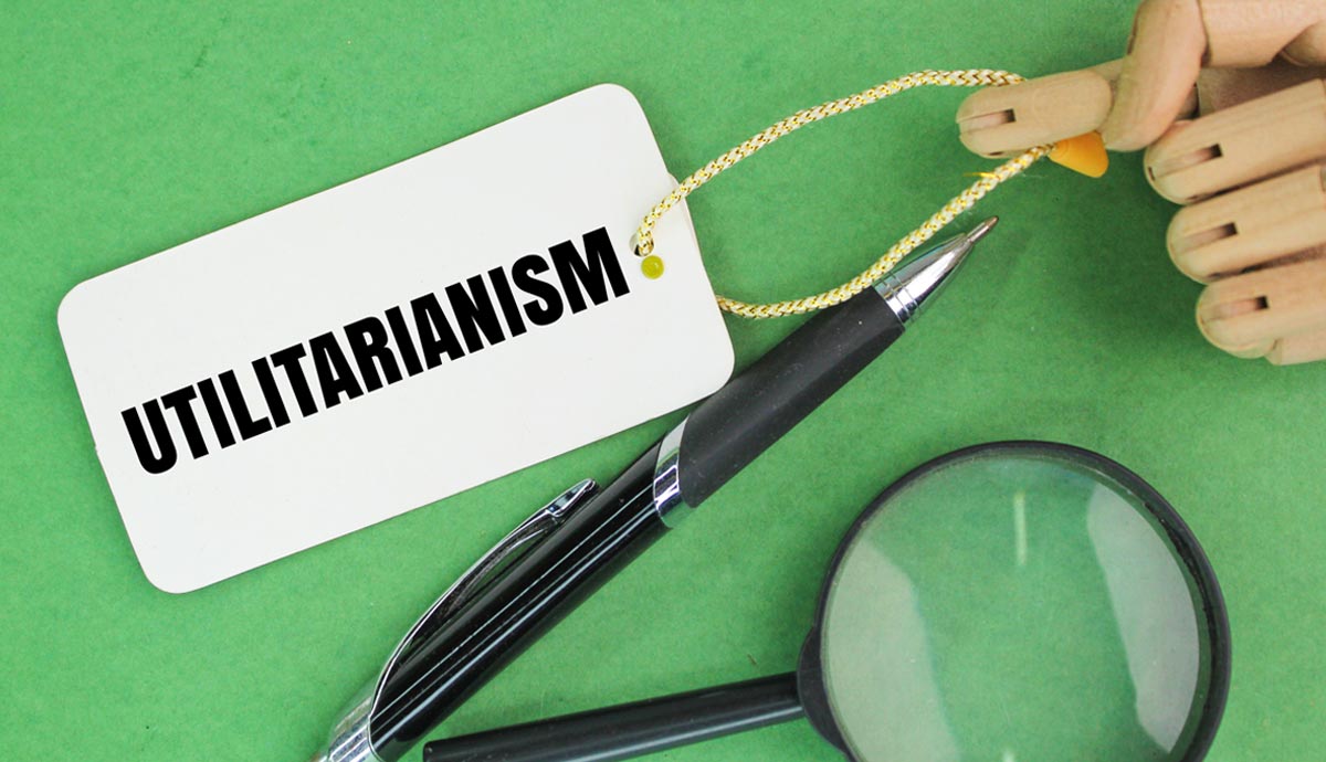 Utilitarianism tag, pen, magnifying glass