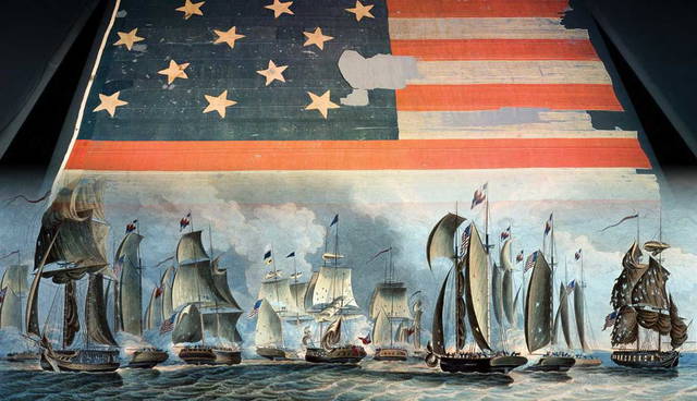 Star-Spangled Banner display; Battle of Lake Erie engraving
