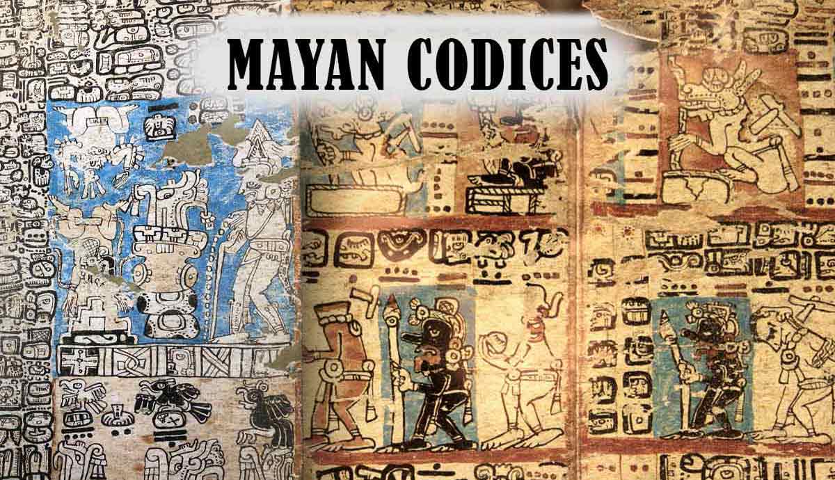 Ancient Mayan codices with hieroglyphs