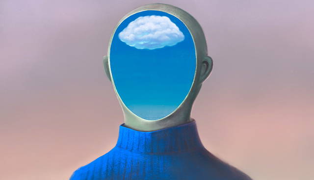 Bust with sky and single cloud