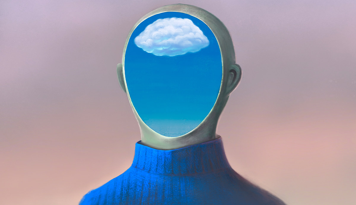 Bust with sky and single cloud