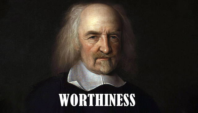 Portrait of Thomas Hobbes with "WORTHINESS"