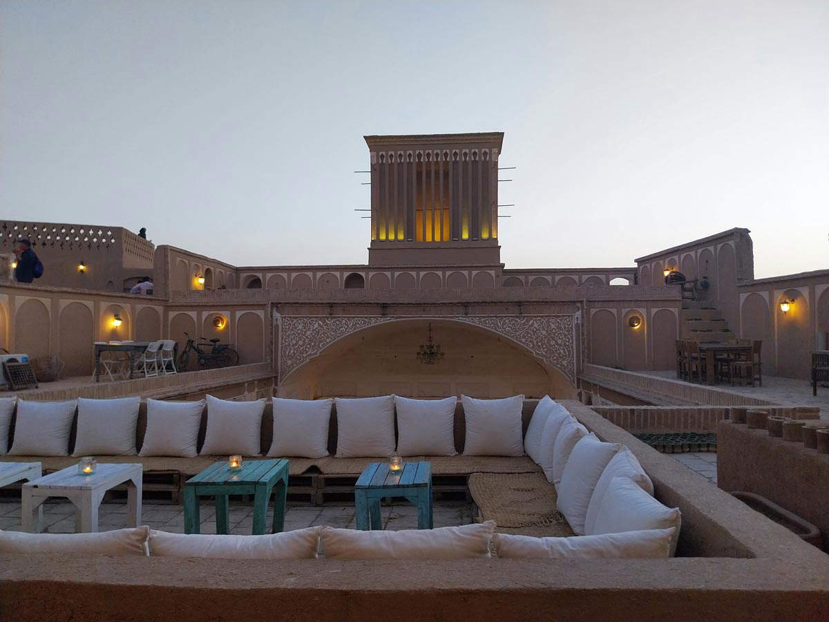 yazd sunset rooftop tea house iran