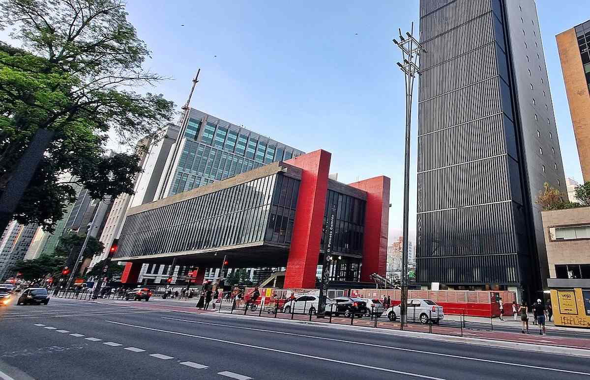 Exterior of the São Paulo Museum of Art (MASP), designed by Lina Bo Bardi, in São Paulo, Brazil. 