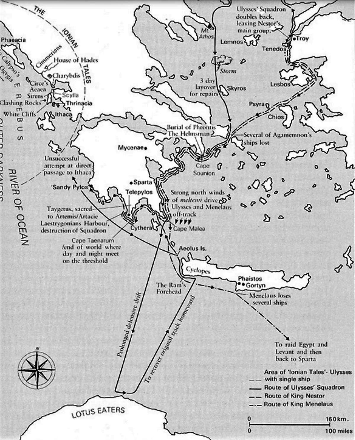 Map of the route of Odysseus advocated by Tim Severin from his book "The Ulysses Voyage: Sea Search for the Odyssey" (New York: E.P. Dutton, 1987)
