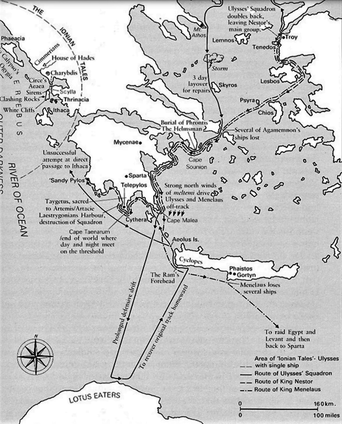 Map of the route of Odysseus advocated by Tim Severin from his book "The Ulysses Voyage: Sea Search for the Odyssey" (New York: E.P. Dutton, 1987)