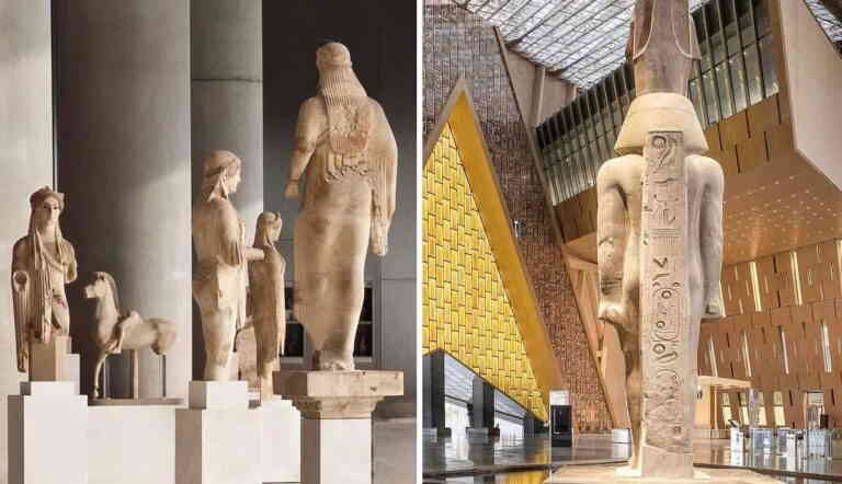 Photos of the Acropolis Museum and Grand Egyptian Museum.
