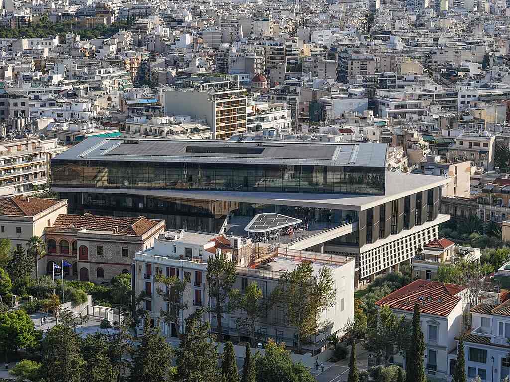 Acropolis Museum as seen from the top of the Acropolis hill, Athens.
