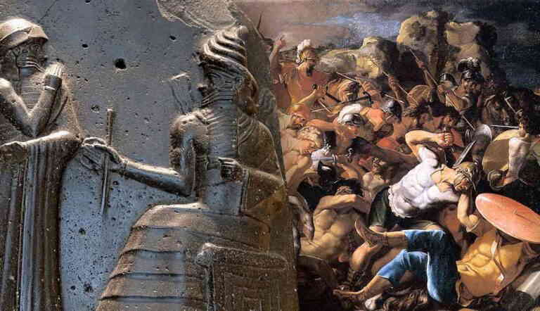 Code of Hammurabi Stele and battle scene