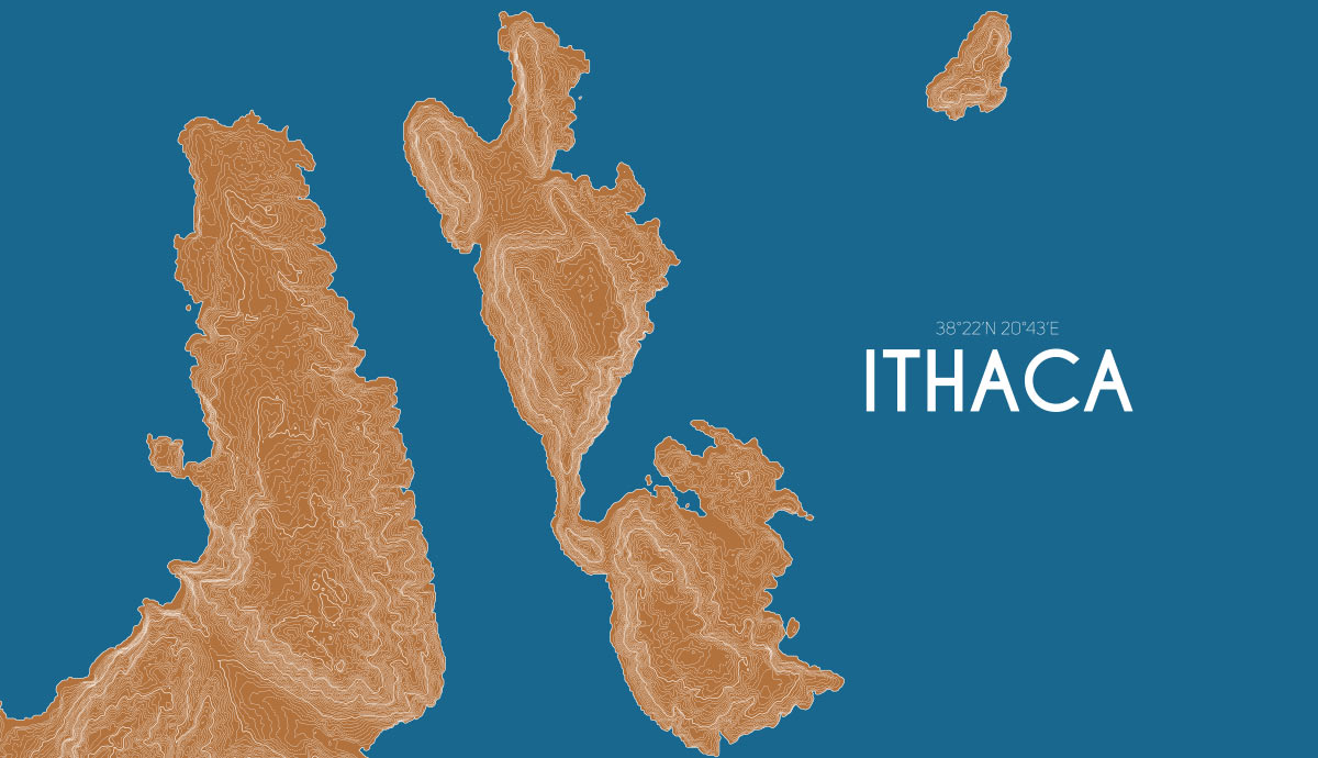 Ithaca island map with coordinates