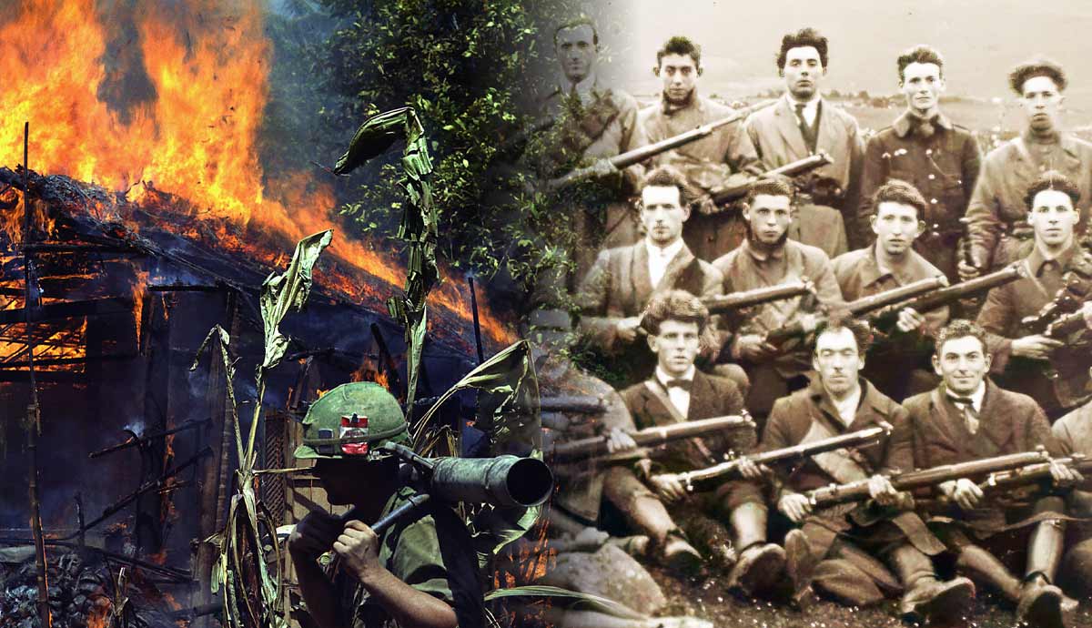 IRA Men of the West Mayo Flying Column 1921 and Viet Cong base camp burnt by US Army 1968