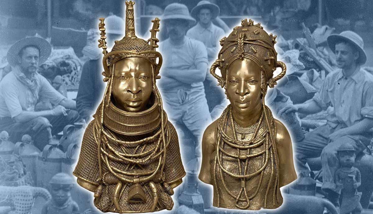 Brass statues of King (Oba) and Queen, Edo