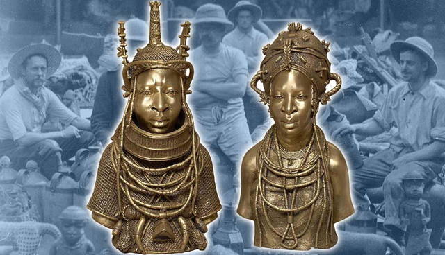 Brass statues of King (Oba) and Queen, Edo