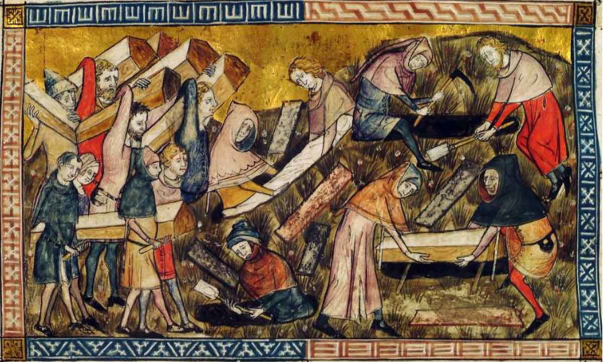 black death carrying coffins