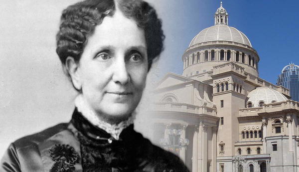 Portrait of Mary Baker Eddy and domed building