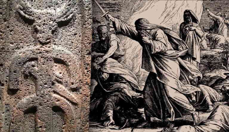 Biblical Elijah slays Ba’al priests; Canaanite deity stele