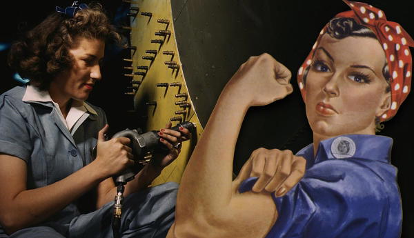 Rosie the Riveter alongside a woman working