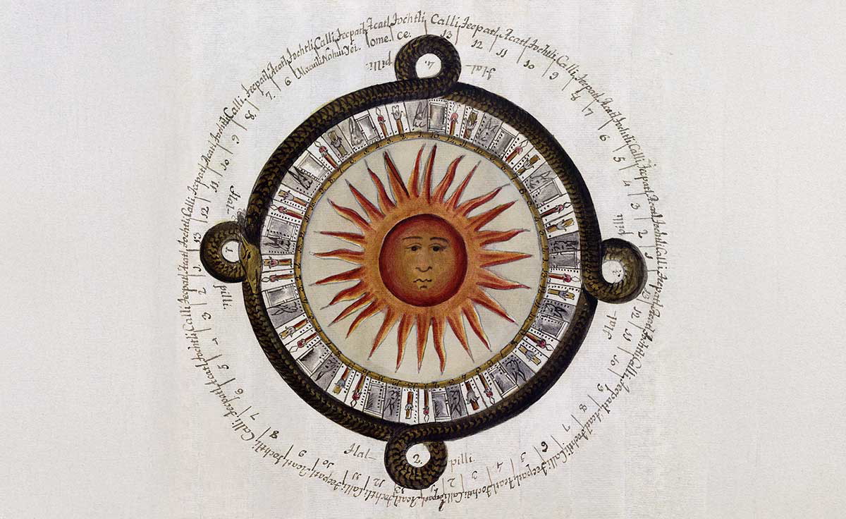 illustration of aztec sun stone