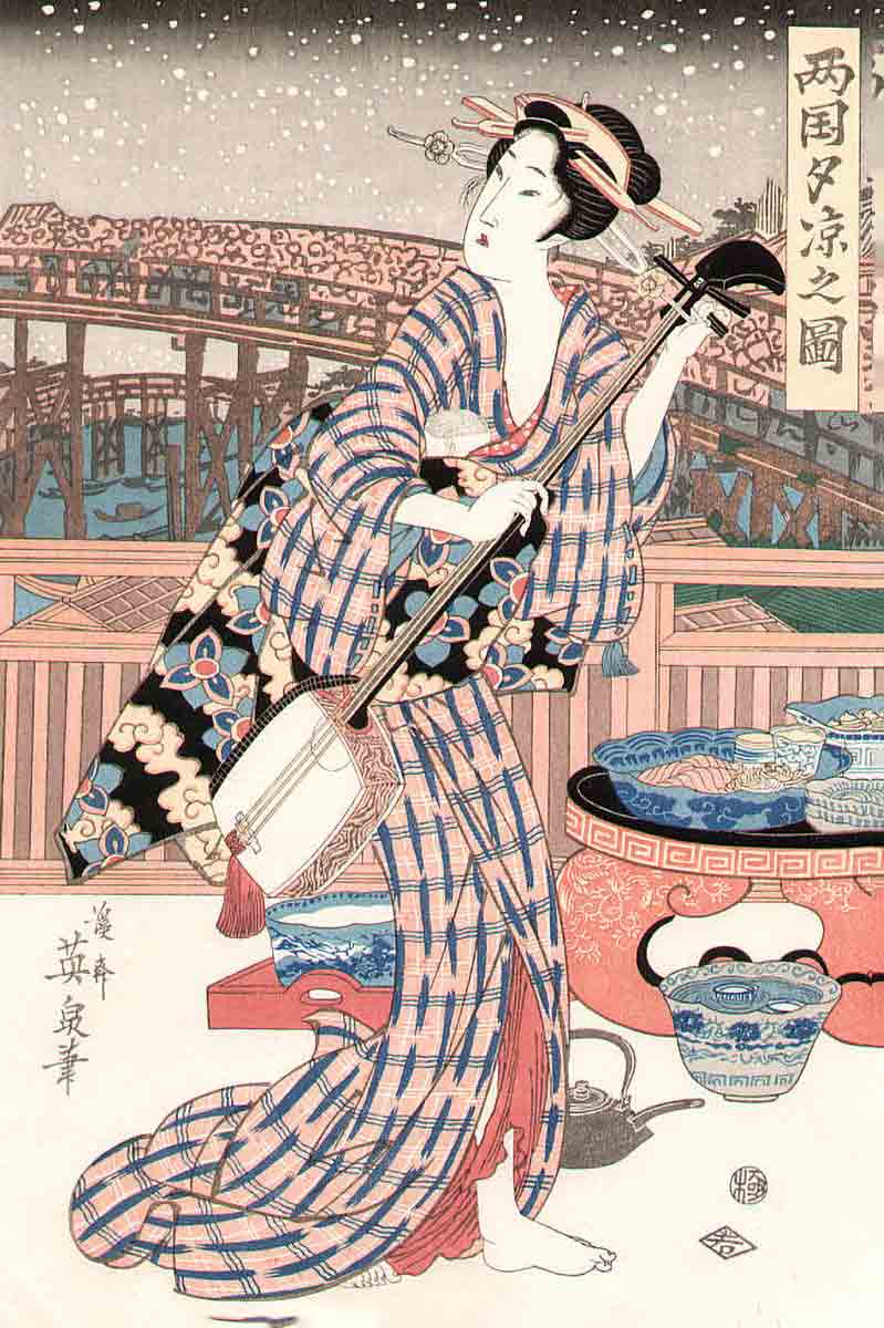 keisai eisen woman with shamisen