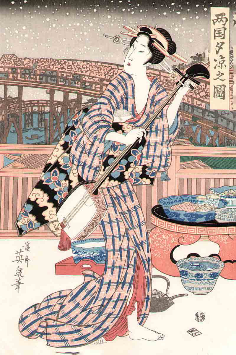keisai eisen woman with shamisen