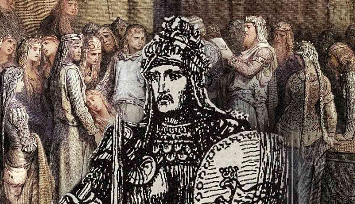 King surrounded by people