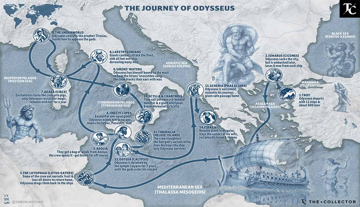 Map: Odysseus’ Journey in Homer’s Odyssey