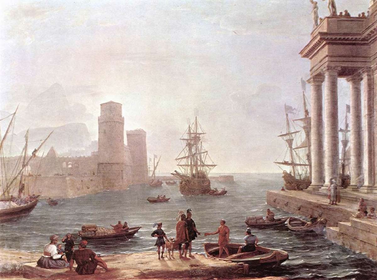 sea harbour fog effect embarkment odysseus scheria phaeacians credit claude lorrain 1646 wikimedia commons public domain