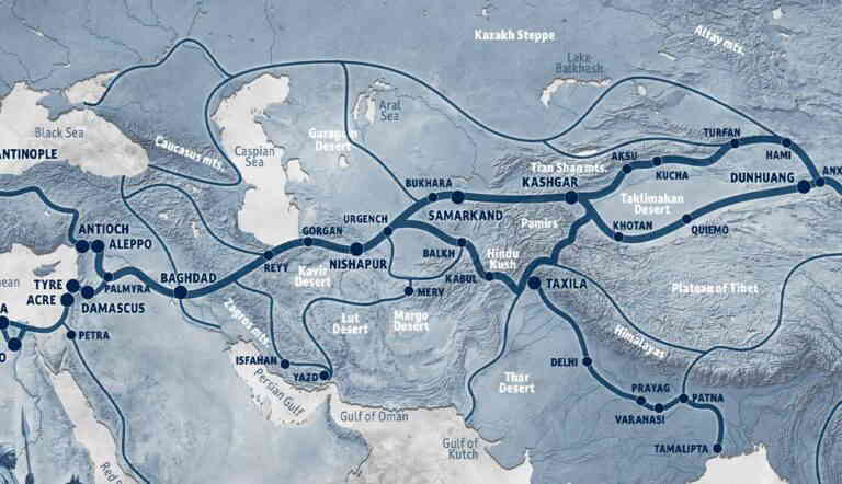 map of cities across the silk road